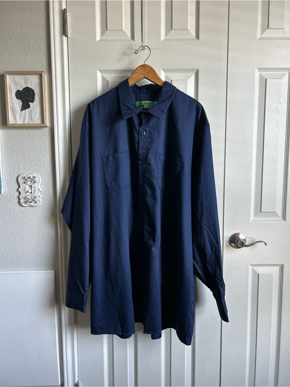 Red Kap navy blue workwear long sleeve button down uniform shirt